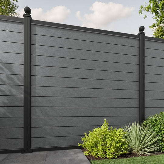 Fusion Fence Panel - Mid Grey - with our aluminium posts