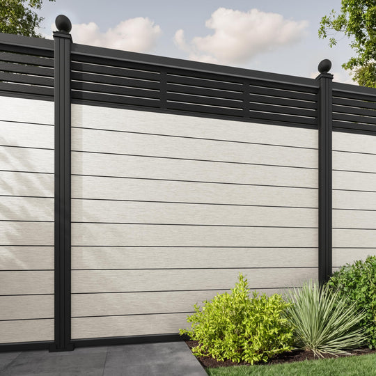 Fusion Aspen Fence Panel - Light Stone - with our aluminium posts