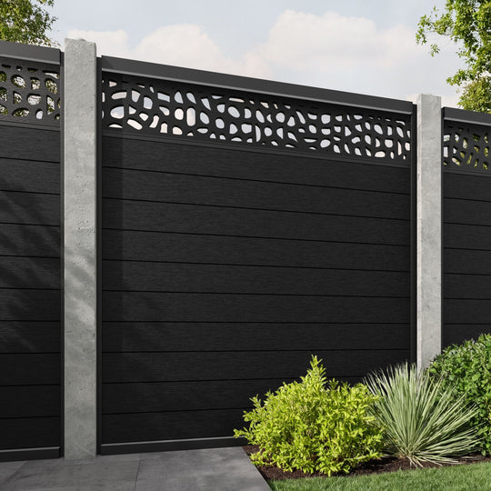 Fusion Pebble Fence Panel - Black - for existing concrete posts
