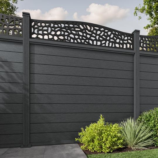 Fusion Pebble Curved Top Fence Panel - Dark Grey - with our composite posts