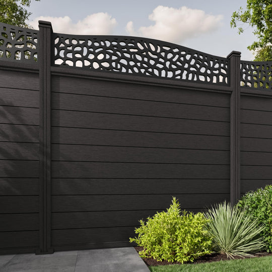 Fusion Pebble Curved Top Fence Panel - Dark Oak - with our composite posts