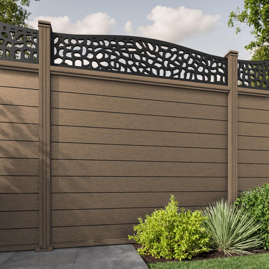 Fusion Pebble Curved Top Fence Panel - Teak - with our composite posts