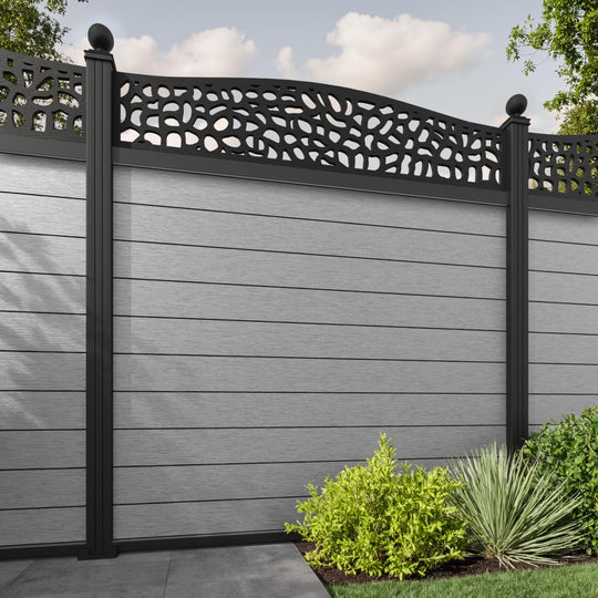 Fusion Pebble Curved Top Fence Panel - Light Grey - with our aluminium posts