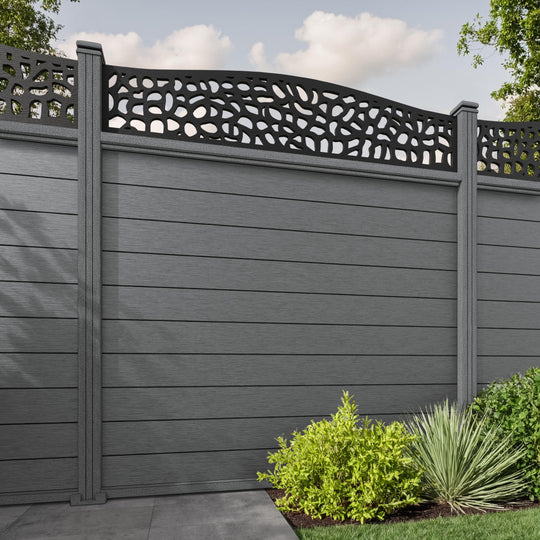 Fusion Pebble Curved Top Fence Panel - Mid Grey - with our composite posts