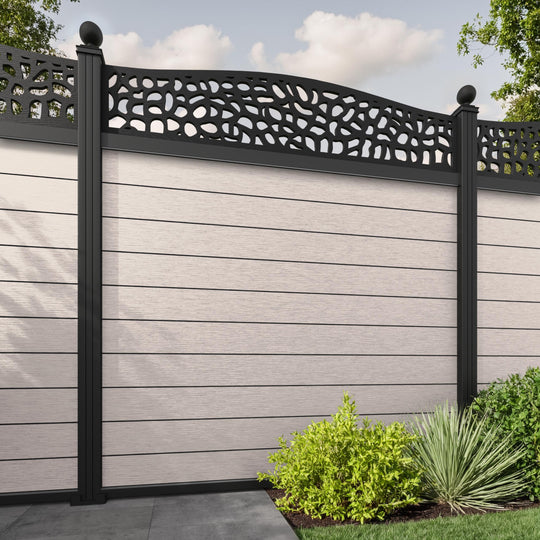 Fusion Pebble Curved Top Fence Panel - Mid Stone - with our aluminium posts