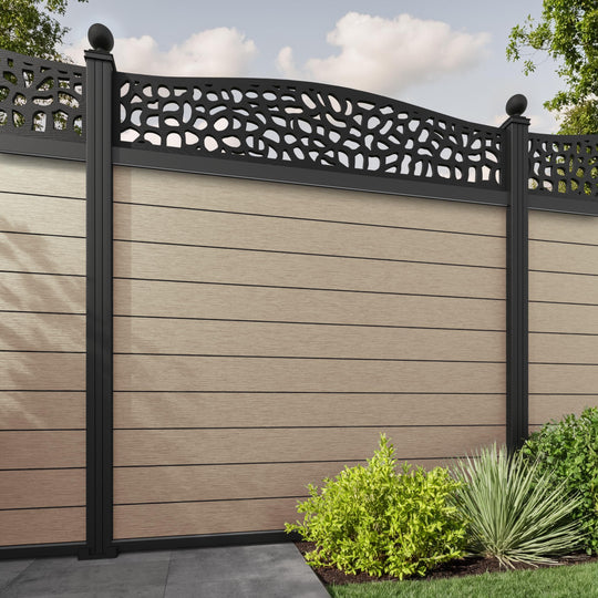Fusion Pebble Curved Top Fence Panel - Light Oak - with our aluminium posts