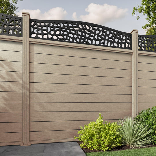Fusion Pebble Curved Top Fence Panel - Light Oak - with our composite posts