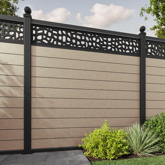Fusion Pebble Fence Panel - Light Oak - with our aluminium posts