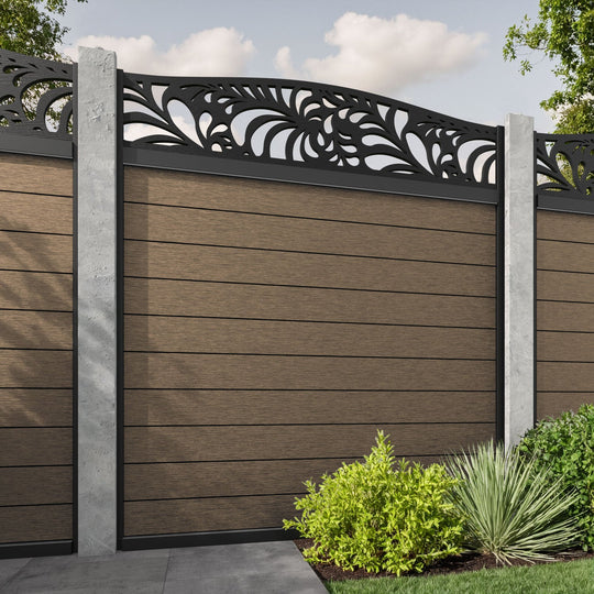 Fusion Petal Curved Top Fence Panel - Teak - for existing concrete posts