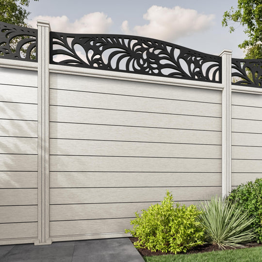 Fusion Petal Curved Top Fence Panel - Light Stone - with our composite posts