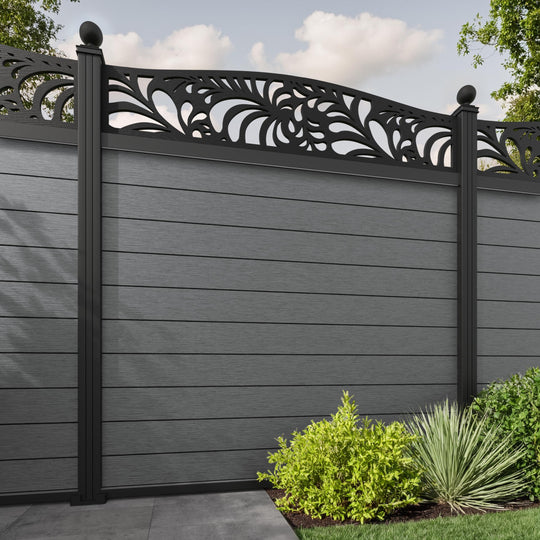 Fusion Petal Curved Top Fence Panel - Mid Grey - with our aluminium posts