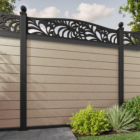 Fusion Petal Curved Top Fence Panel - Light Oak - with our aluminium posts