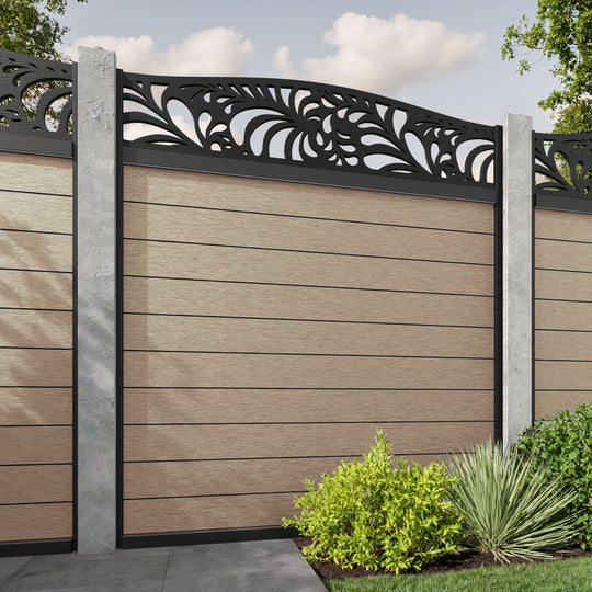 Fusion Petal Curved Top Fence Panel - Light Oak - for existing concrete posts