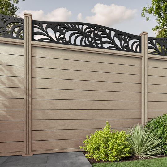 Fusion Petal Curved Top Fence Panel - Light Oak - with our composite posts