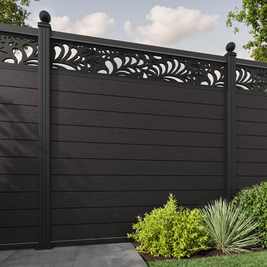 Fusion Petal Fence Panel - Dark Oak - with our aluminium posts