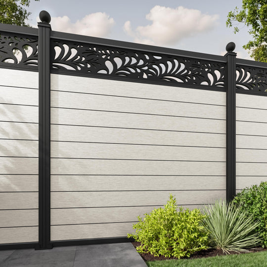Fusion Petal Fence Panel - Light Stone - with our aluminium posts
