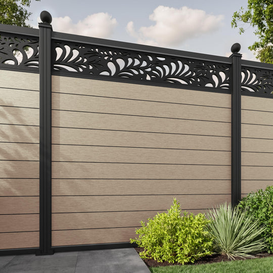 Fusion Petal Fence Panel - Light Oak - with our aluminium posts