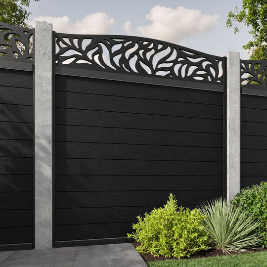 Fusion Plume Curved Top Fence Panel - Black - for existing concrete posts