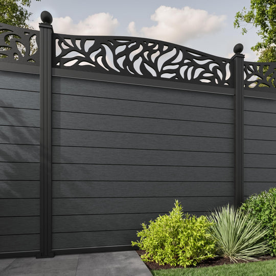 Fusion Plume Curved Top Fence Panel - Dark Grey - with our aluminium posts