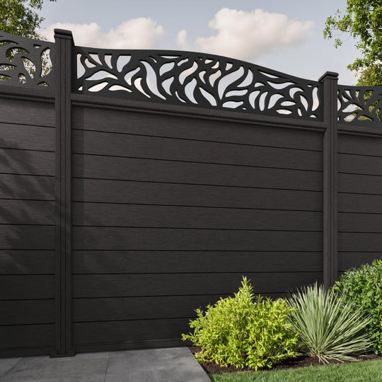 Fusion Plume Curved Top Fence Panel - Dark Oak - with our composite posts