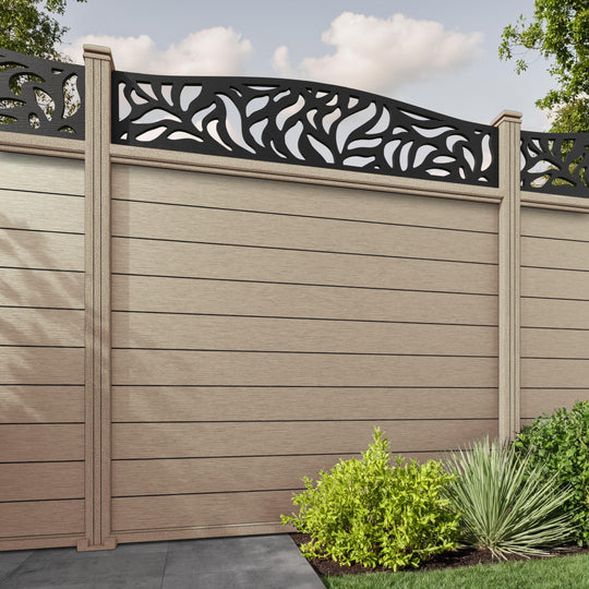 Fusion Plume Curved Top Fence Panel - Light Oak - with our composite posts