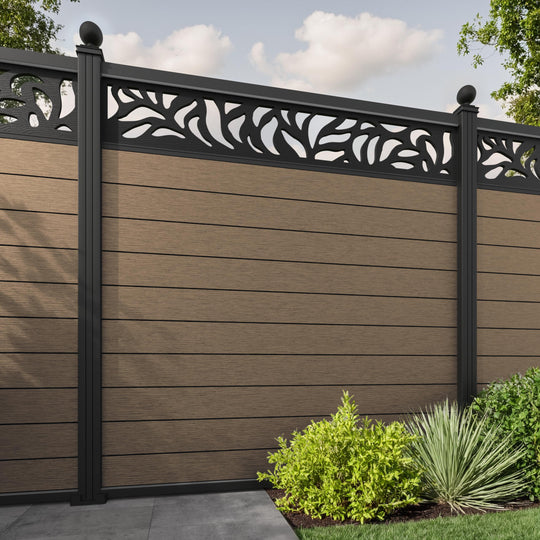 Fusion Plume Fence Panel - Teak - with our aluminium posts