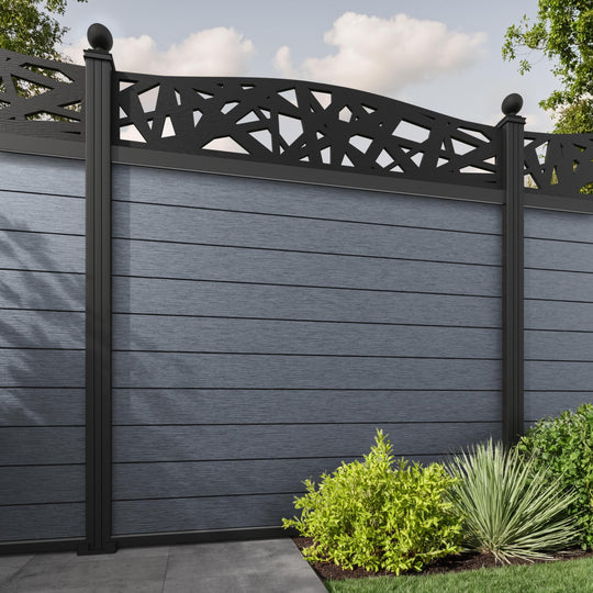 Fusion Prism Curved Top Fence Panel - Anthracite - with our aluminium posts