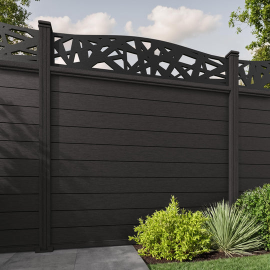 Fusion Prism Curved Top Fence Panel - Dark Oak - with our composite posts