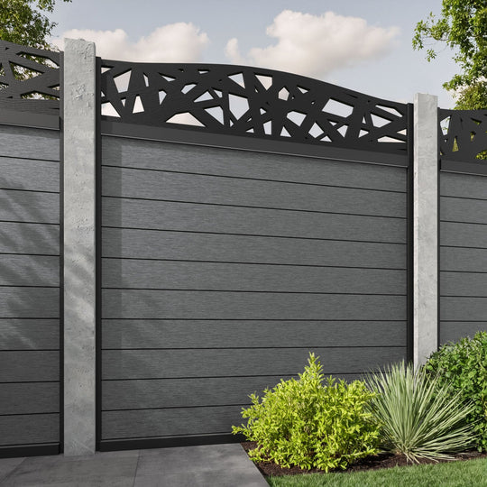 Fusion Prism Curved Top Fence Panel - Mid Grey - for existing concrete posts