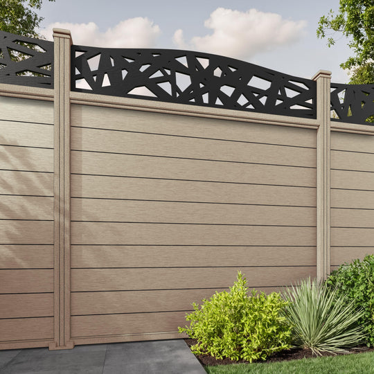 Fusion Prism Curved Top Fence Panel - Light Oak - with our composite posts