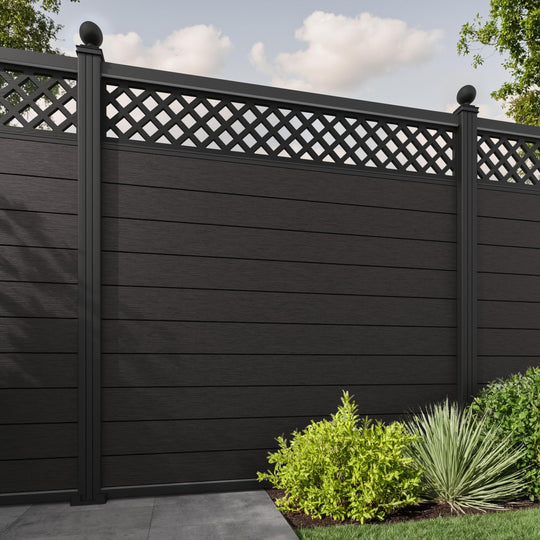 Fusion Hive Fence Panel - Dark Oak - with our aluminium posts