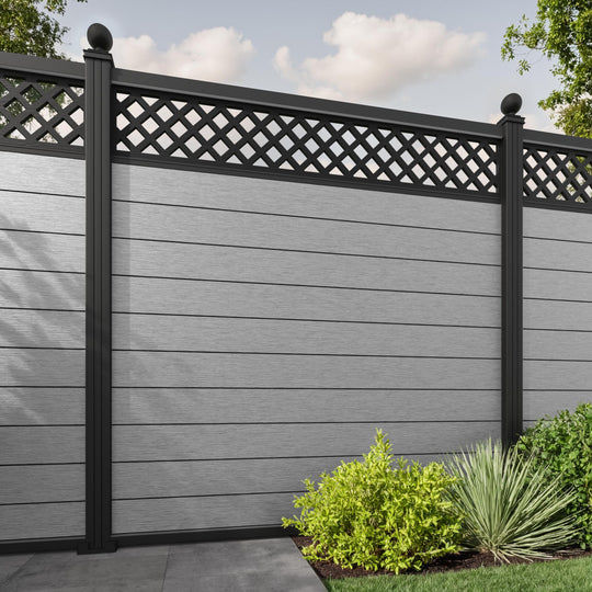 Fusion Hive Fence Panel - Light Grey - with our aluminium posts
