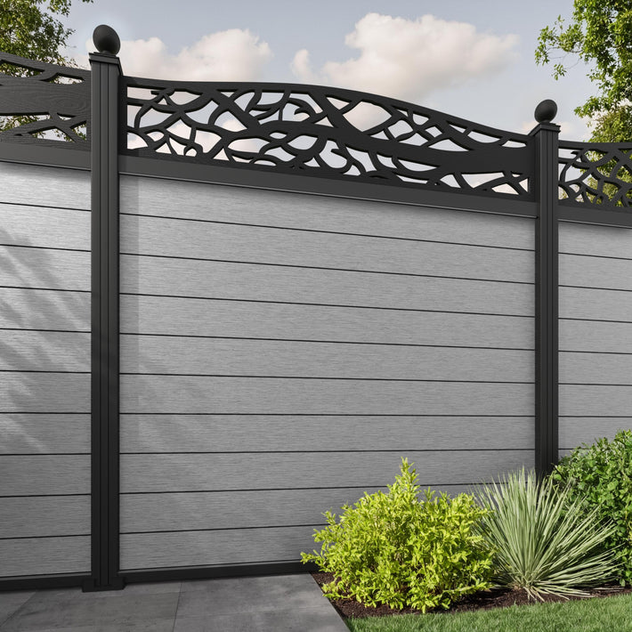 Fusion Twilight Curved Top Fence Panel - Light Grey - with our aluminium posts