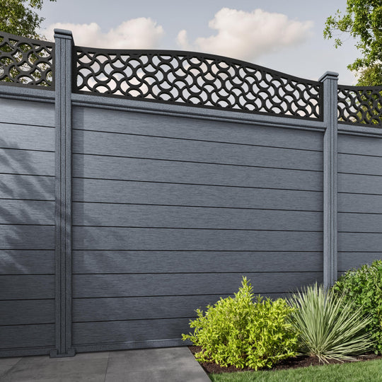 Fusion Vida Curved Top Fence Panel - Anthracite - with our composite posts