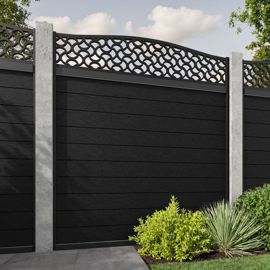 Fusion Vida Curved Top Fence Panel - Black - for existing concrete posts