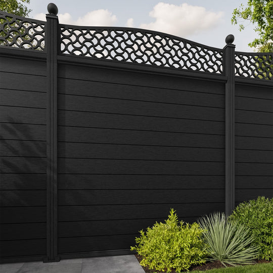 Fusion Vida Curved Top Fence Panel - Black - with our composite posts