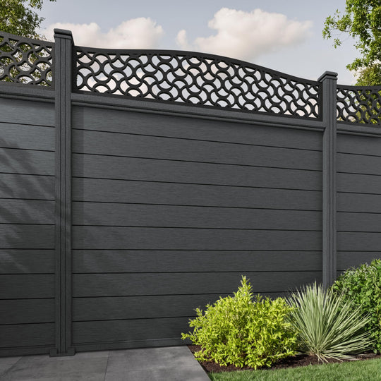 Fusion Vida Curved Top Fence Panel - Dark Grey - with our composite posts