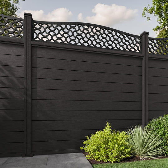 Fusion Vida Curved Top Fence Panel - Dark Oak - with our composite posts
