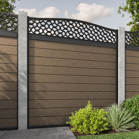 Fusion Vida Curved Top Fence Panel - Teak - for existing concrete posts