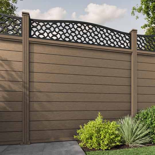 Fusion Vida Curved Top Fence Panel - Teak - with our composite posts