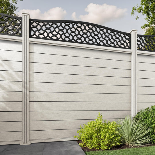 Fusion Vida Curved Top Fence Panel - Light Stone - with our composite posts