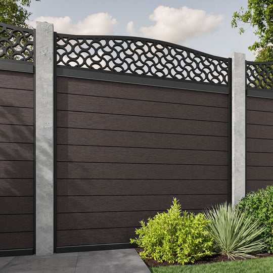 Fusion Vida Curved Top Fence Panel - Mid Brown - for existing concrete posts