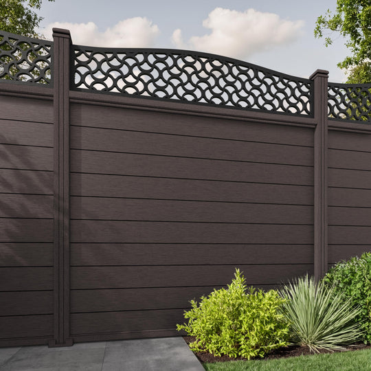 Fusion Vida Curved Top Fence Panel - Mid Brown - with our composite posts
