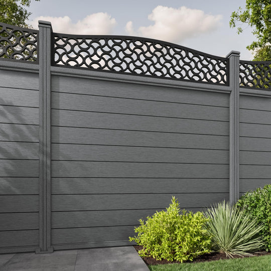 Fusion Vida Curved Top Fence Panel - Mid Grey - with our composite posts