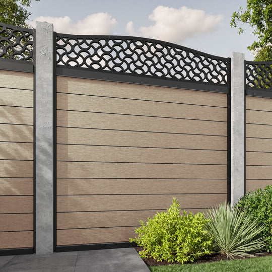 Fusion Vida Curved Top Fence Panel - Light Oak - for existing concrete posts