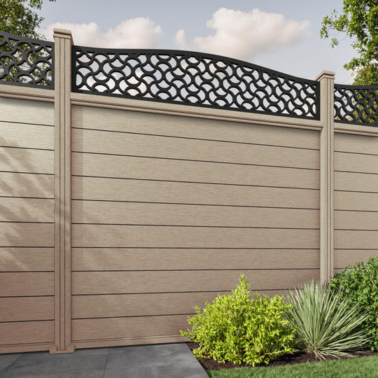 Fusion Vida Curved Top Fence Panel - Light Oak - with our composite posts