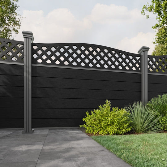 Fusion High Wave Fence Panel - Black - with our aluminium posts