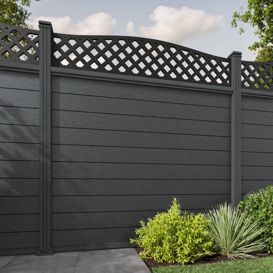 Fusion High Wave Fence Panel - Dark Grey - with our composite posts