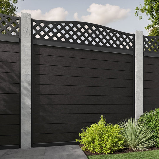 Fusion High Wave Fence Panel - Dark Oak - for existing concrete posts