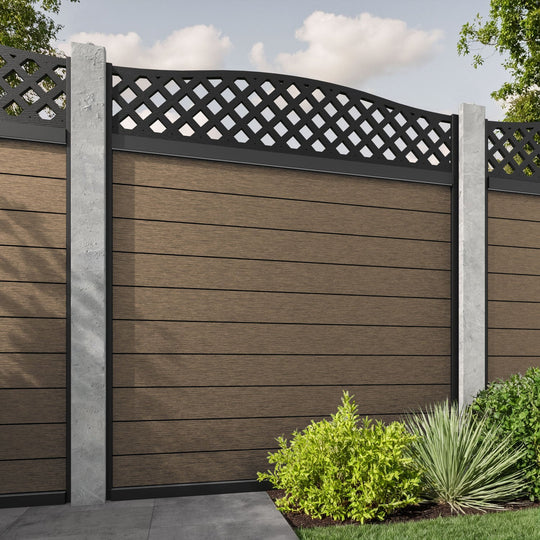 Fusion High Wave Fence Panel - Teak - for existing concrete posts
